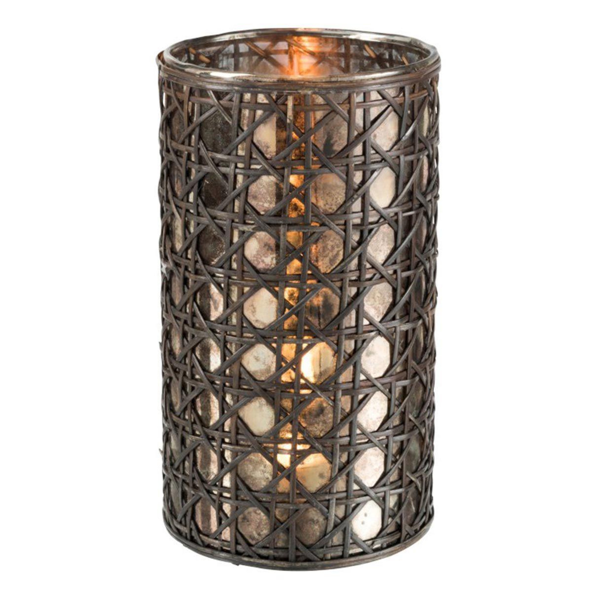 Voir la diapositive 2 : J-LINE Photophore design rotin & verre  hal  25cm naturel