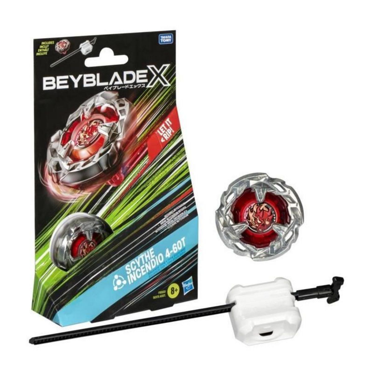 HASBRO Beyblade X, Starter Pack Scythe Incendio 4-60T avec toupie de compétition a rotation droite de type équilibre et lanceur, des