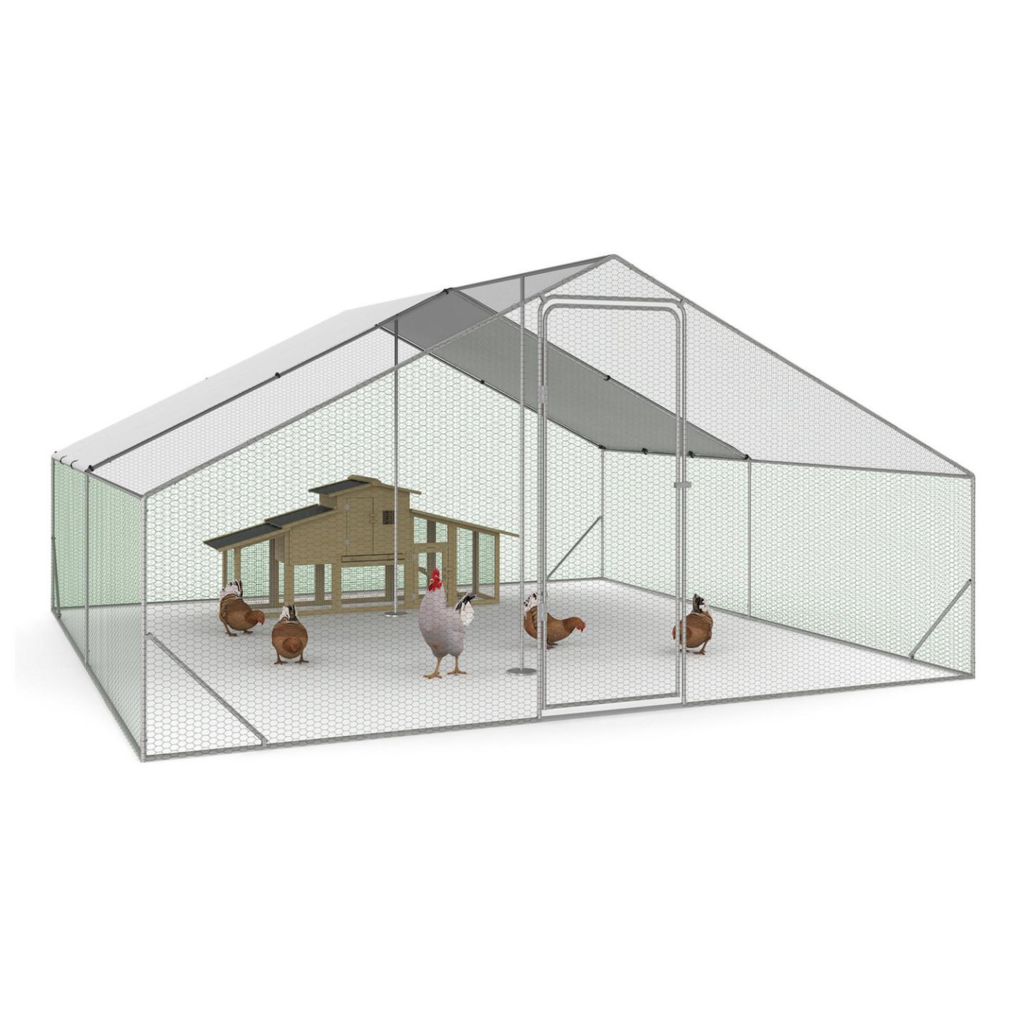 ID MARKET Enclos poulailler 16 m² parc grillagé 4x4 m acier galvanisé