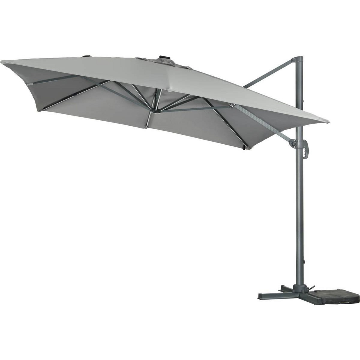 Habitat et Jardin Parasol jardin déporté LED Alu  Sun 3 Luxe  - Carré - 3 x 3 m - Coloris gris - Dalles lestées incluses