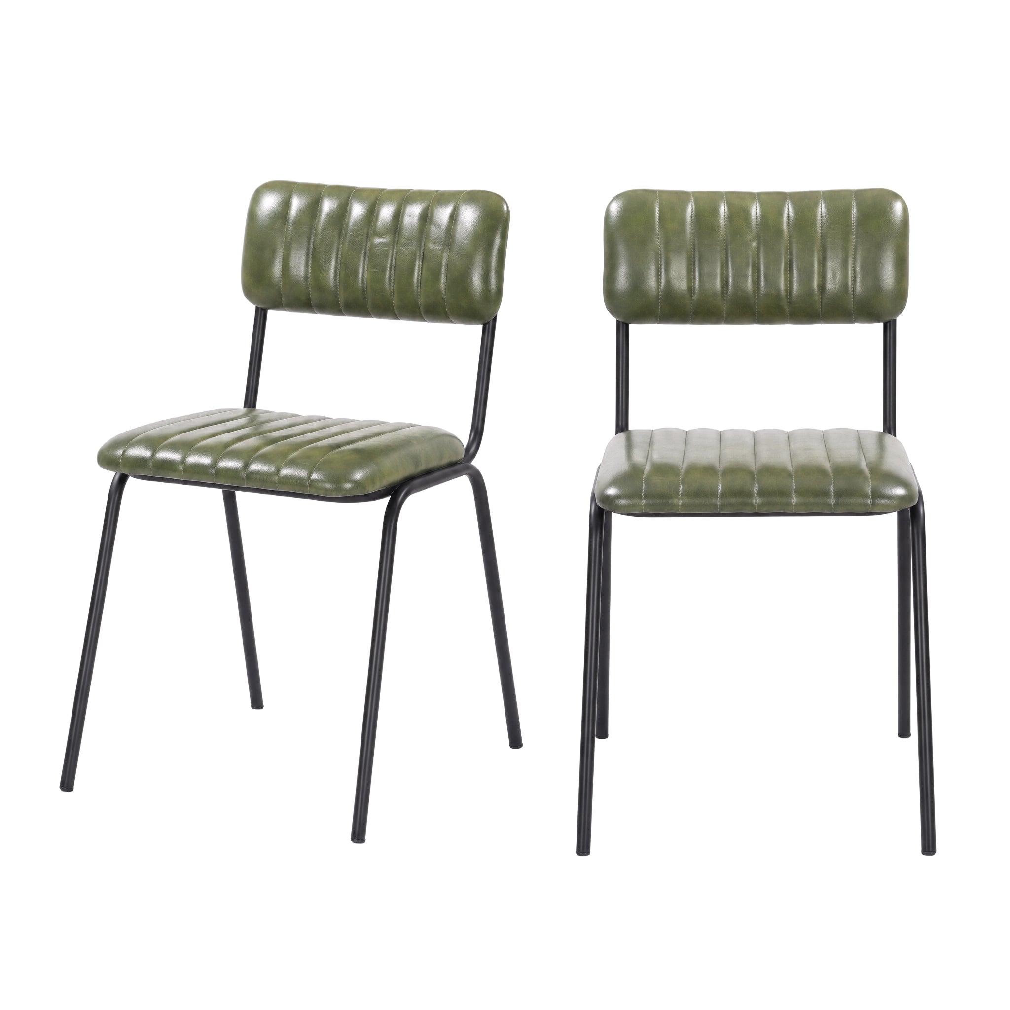 Voir la diapositive 1 : MAISON PAVANE Lot de 2 chaises en cuir de buffle vert-Arsène