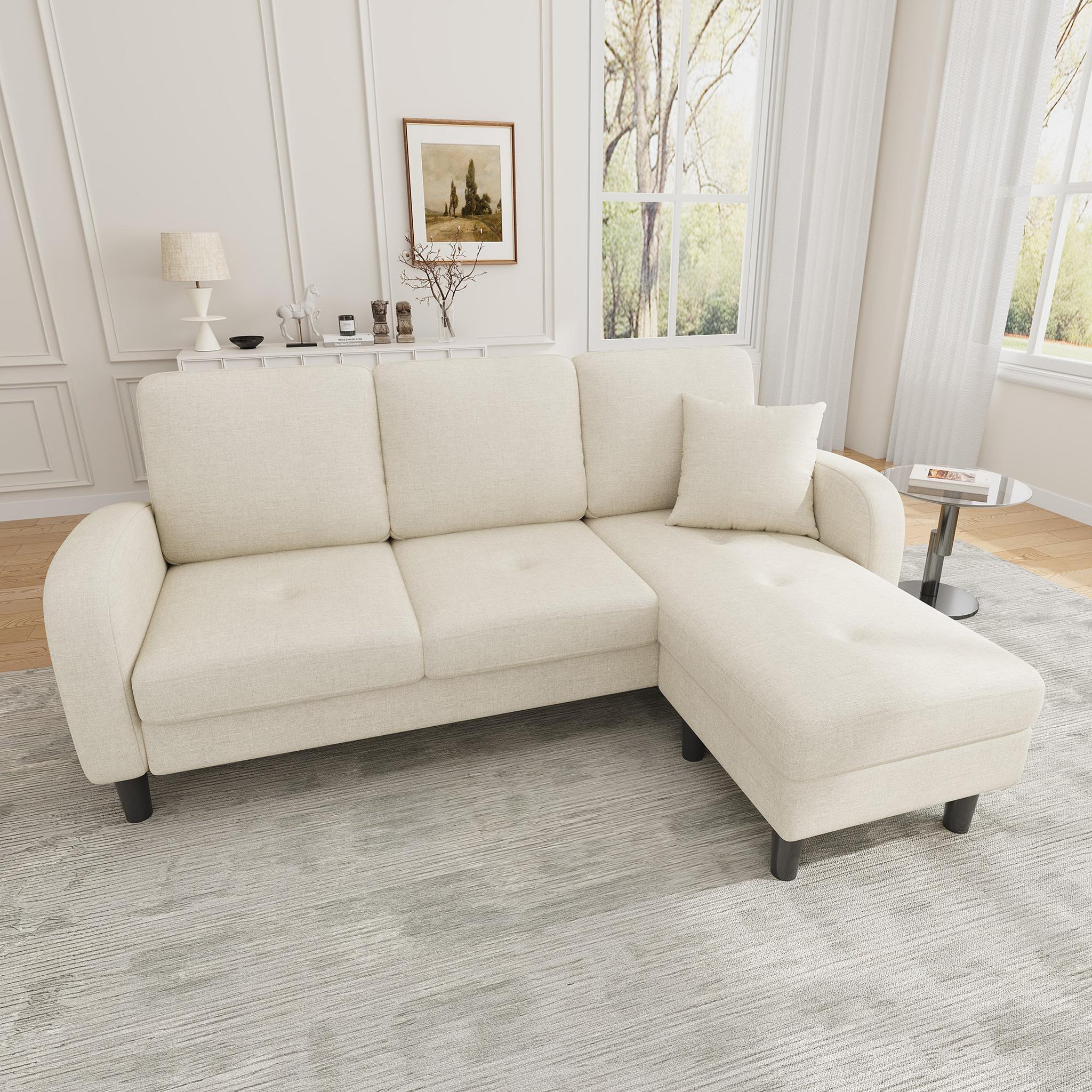 Voir la diapositive 4 : MERAX Canapé d'angle réversible fixe 3 places tissu
