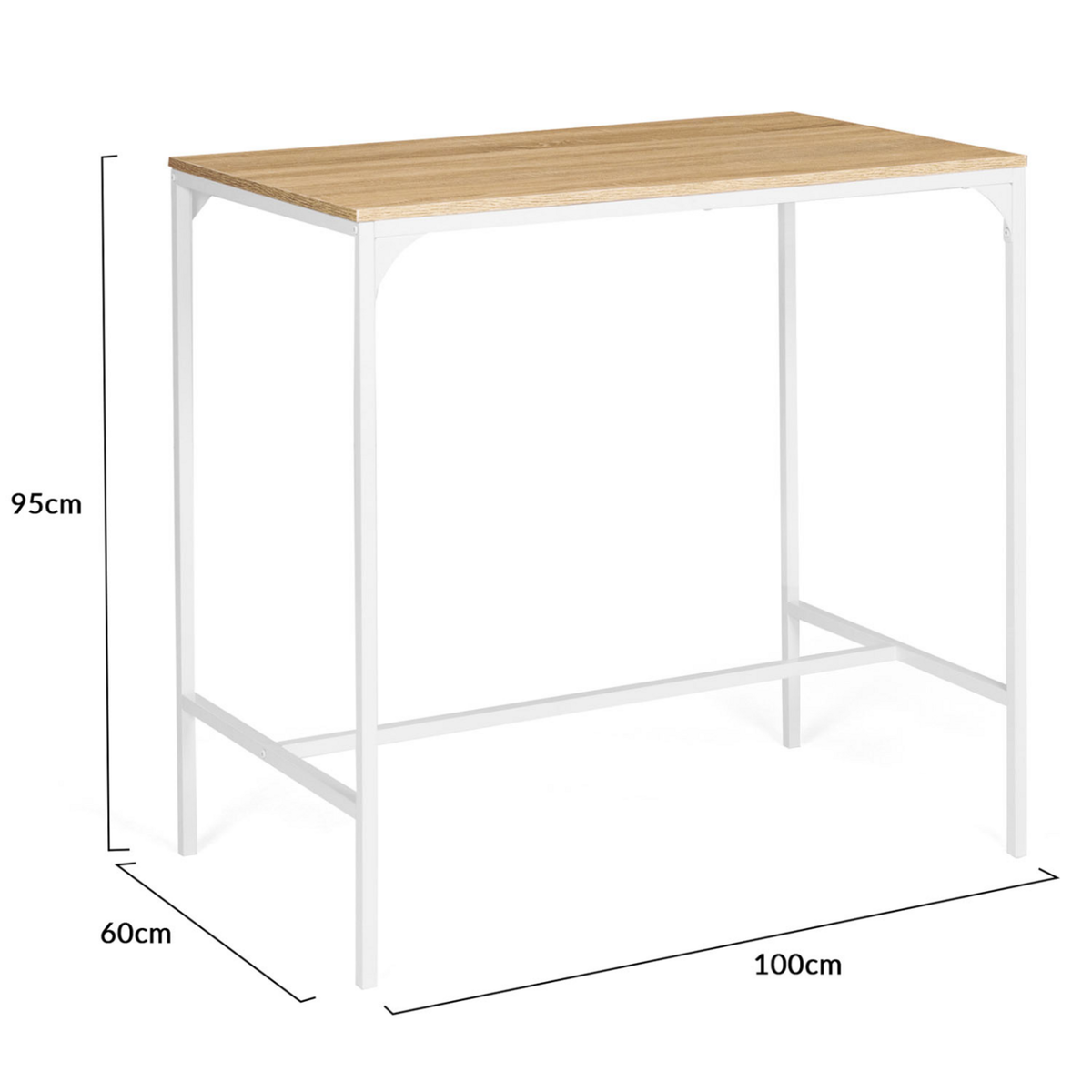ID MARKET Ensemble table haute de bar DETROIT 100 cm et 4 tabourets bois et métal blanc design industriel