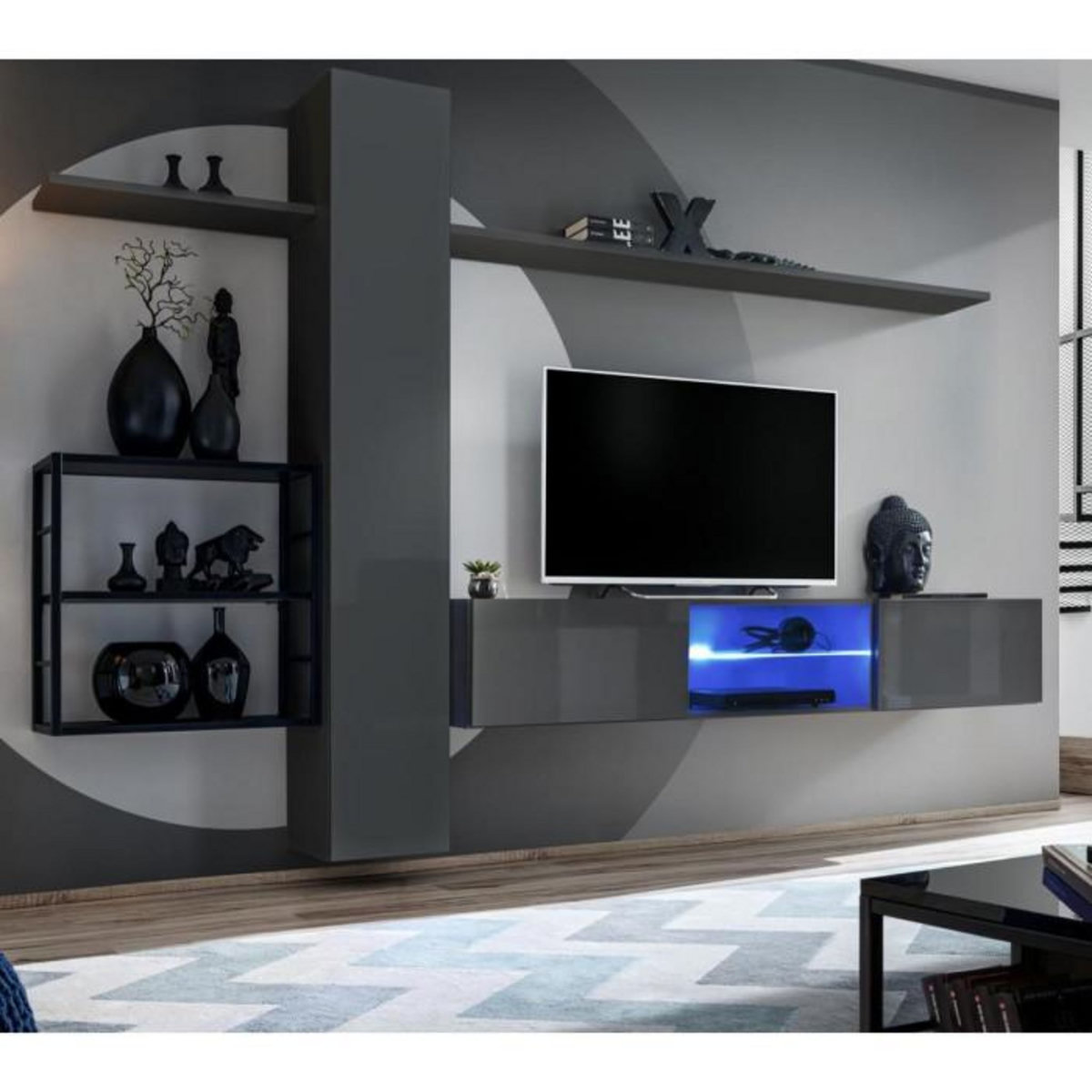 Paris Prix Ensemble Meuble TV  Switch V  270cm Gris & Noir