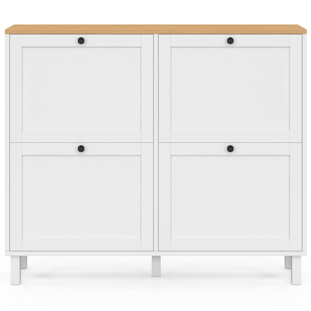ID MARKET Meuble à chaussures 20 paires ACHILLE 4 portes blanc et plateau bois