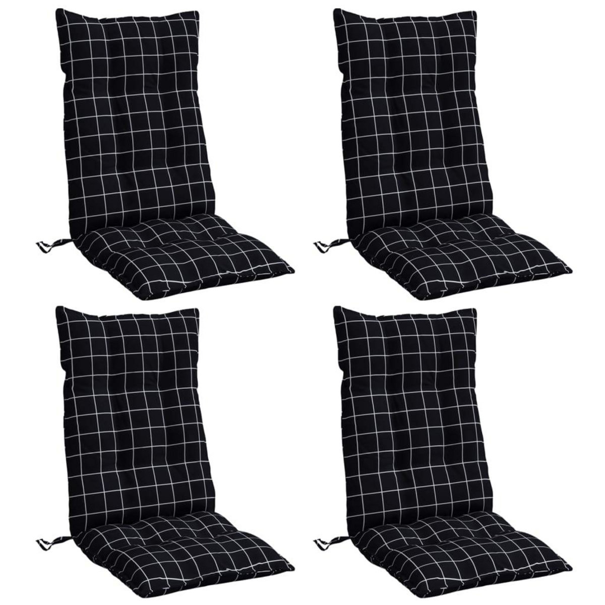 VIDAXL Coussins de chaise a dossier haut lot de 4 motif carreaux noir