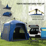 Voir la diapositive 4 : OUTSUNNY Tente de camping familiale 4 personnes montage instantanée pop-up 4 fenêtres pare-soleil dim. 2,4L x 2,4l x 1,95H m fibre verre polyester bleu anthracite