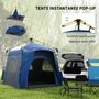 Voir la diapositive 4 : OUTSUNNY Tente de camping familiale 4 personnes montage instantanée pop-up 4 fenêtres pare-soleil dim. 2,4L x 2,4l x 1,95H m fibre verre polyester bleu anthracite