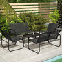 Voir la diapositive 2 : OUTSUNNY Ensemble salon de jardin relax 6 personnes 5 pièces plateau verre trempé acier textilène noir