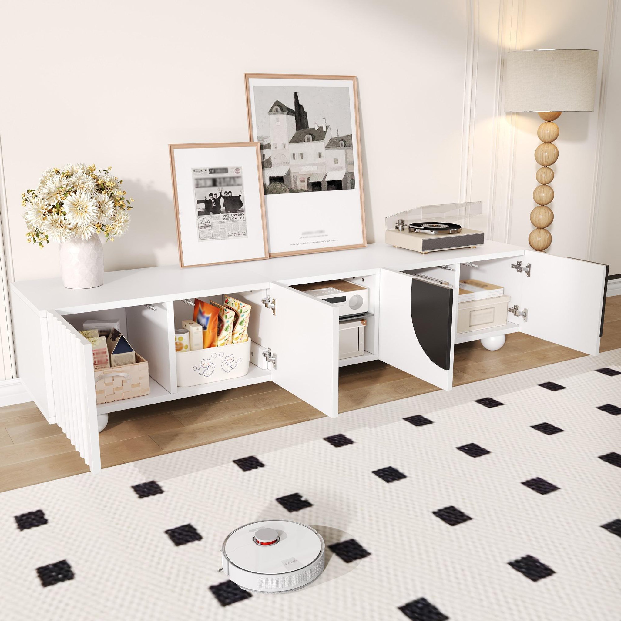 Voir la diapositive 5 : MERAX Meuble tv blanc+noir 180 cm mdf