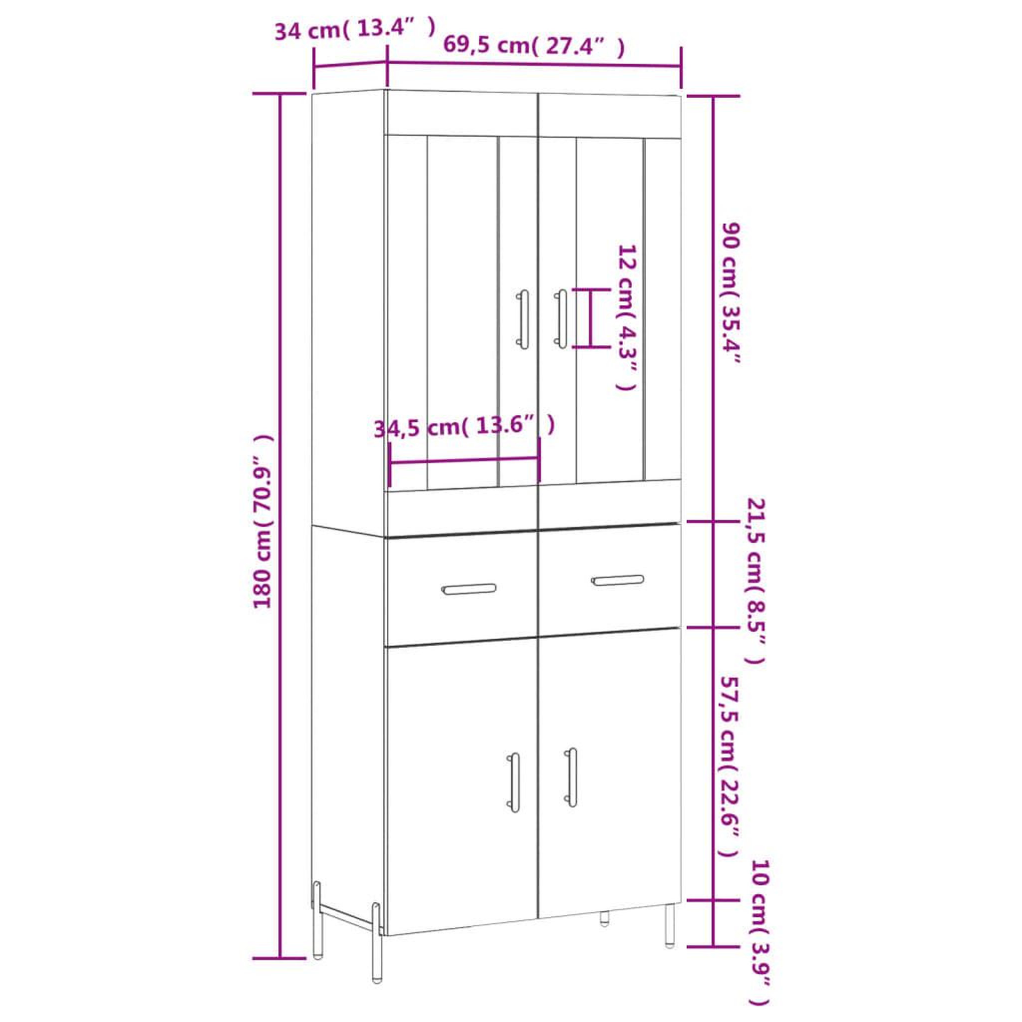 Voir la diapositive 6 : VIDAXL Buffet haut Gris beton 69,5x34x180 cm Bois d'ingenierie