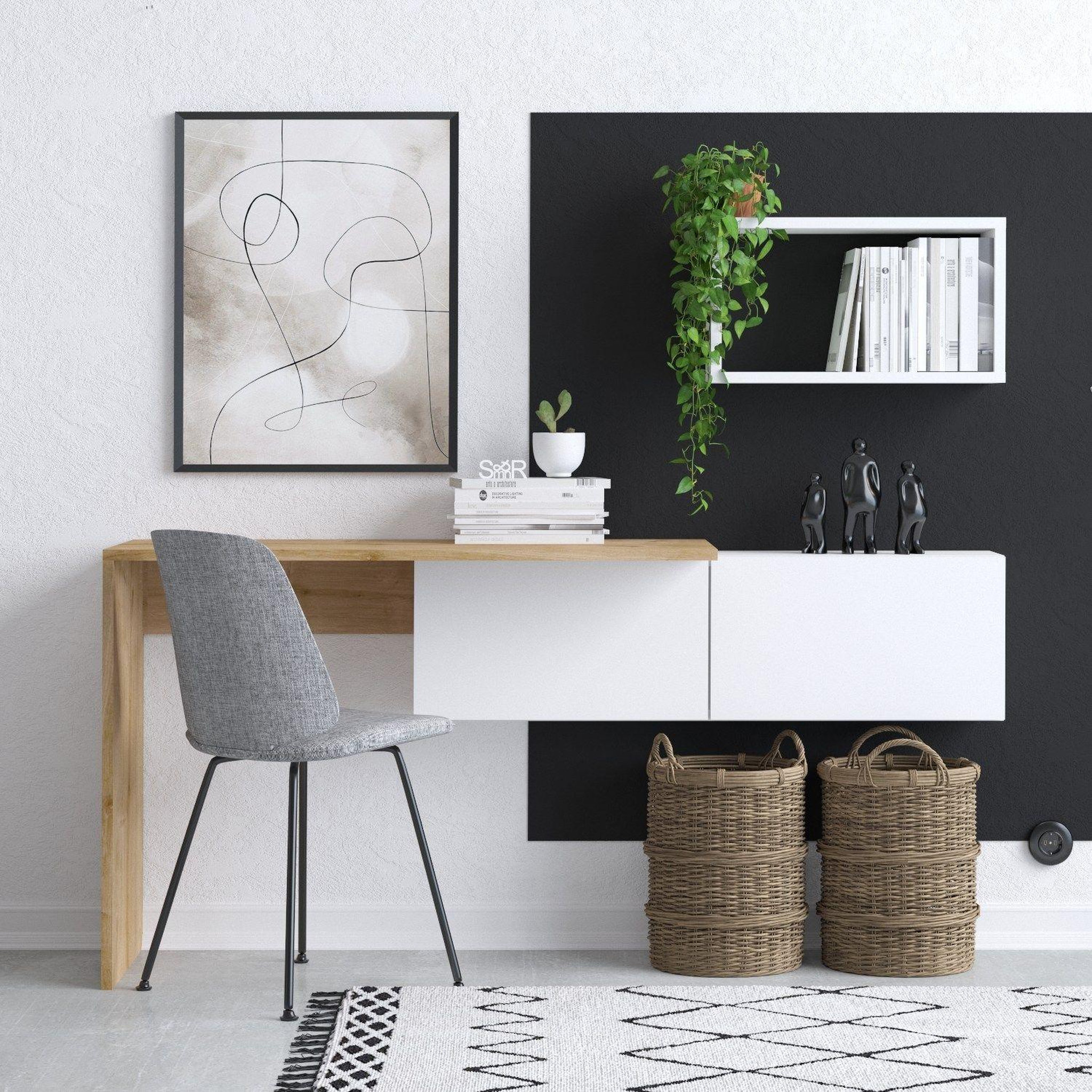 Voir la diapositive 2 : TOILINUX Bureau design asymétrique avec rangement mural tulum - beige