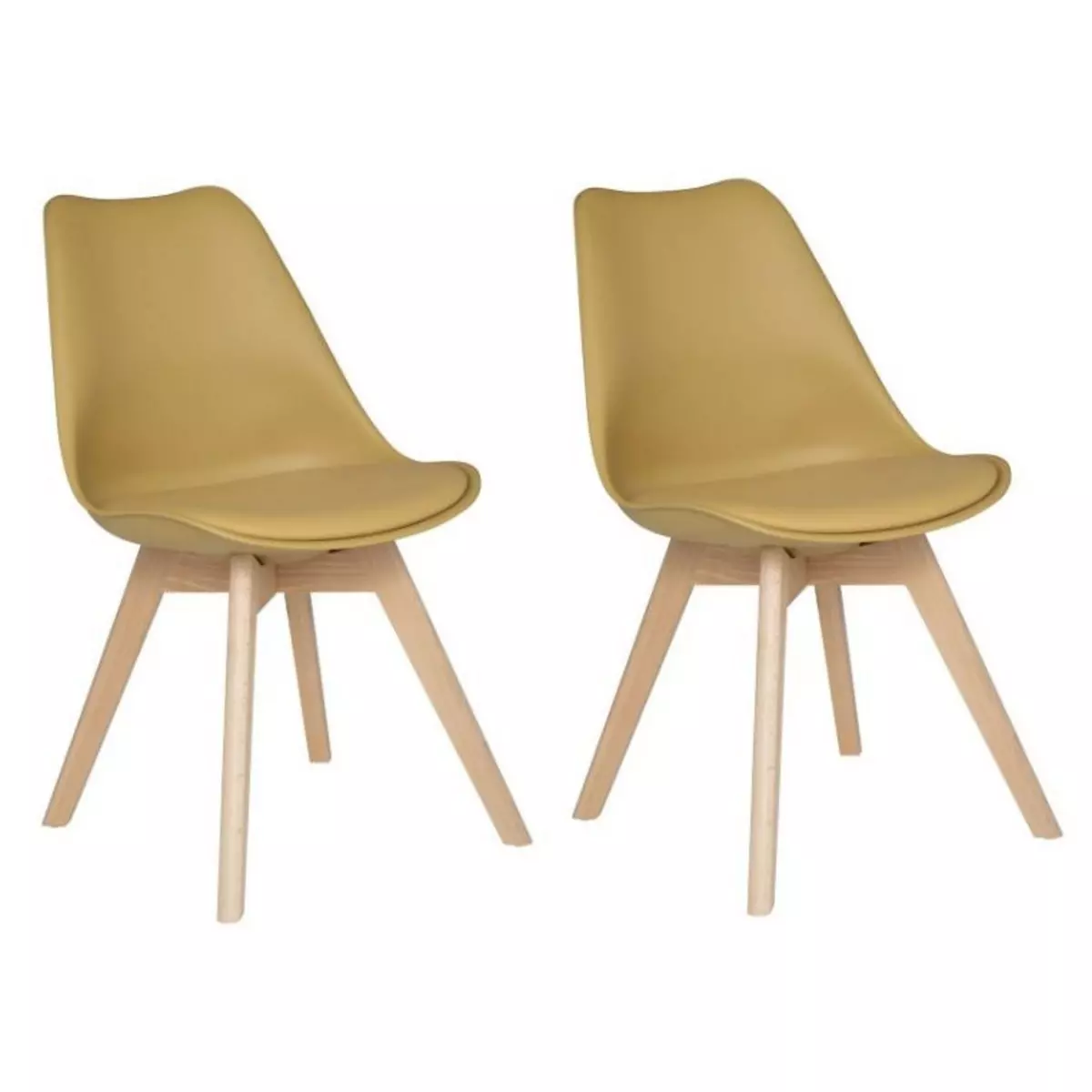 ATMOSPHERA Lot de 2 chaises style scandinave pieds bois massif coloris jaune ocre OPRA