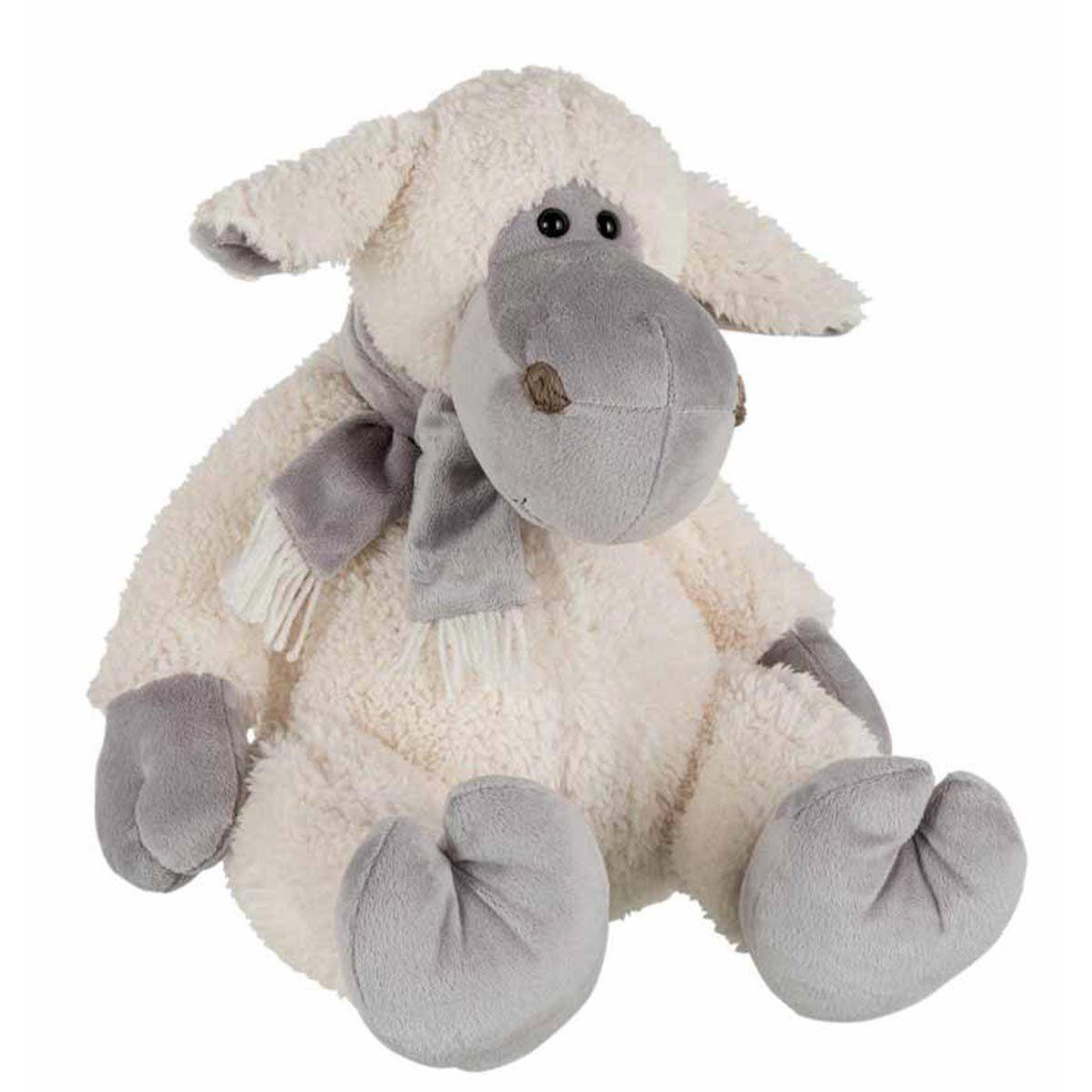 J-LINE Peluche enfant  mouton avec écharpe  30cm écru