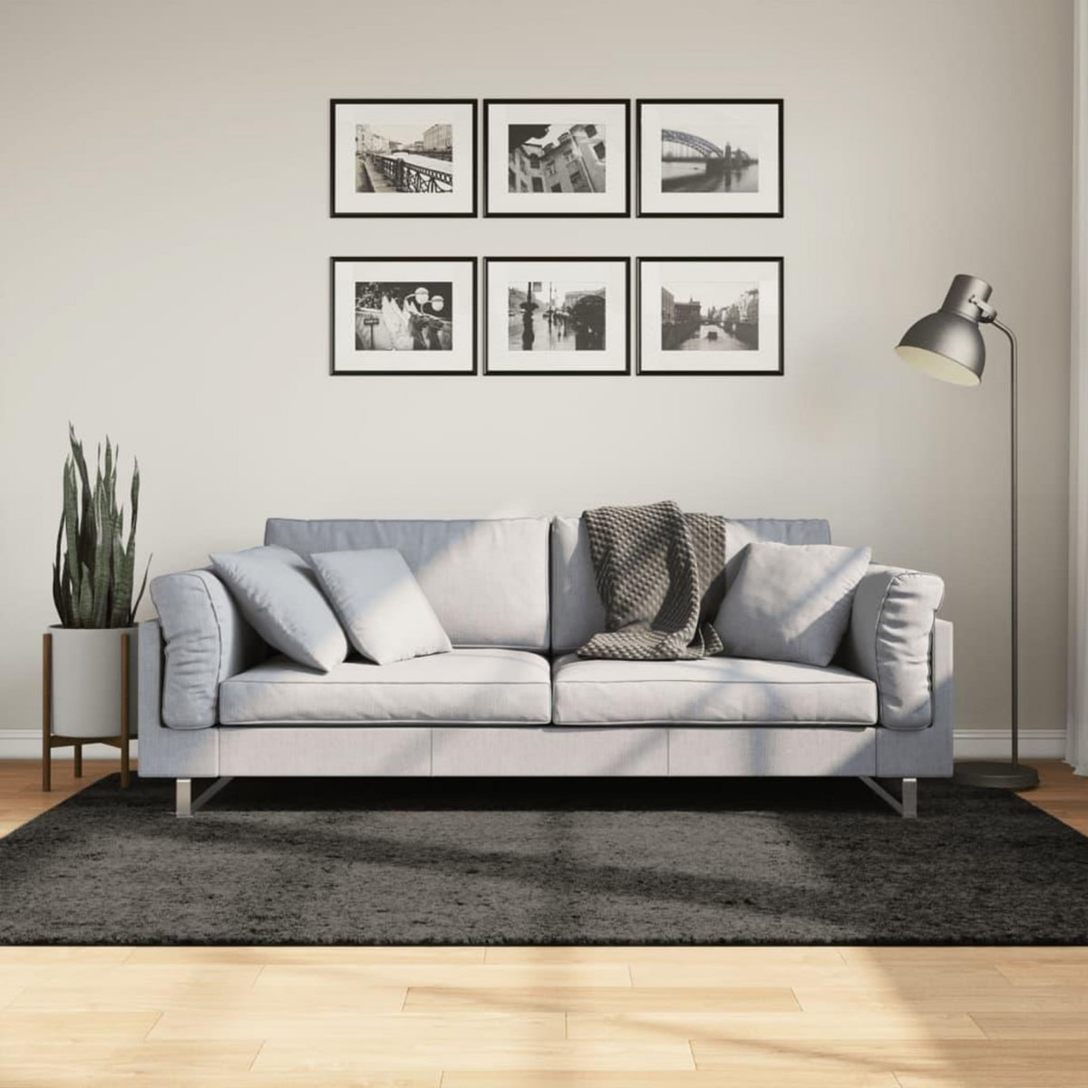 VIDAXL Tapis ISTAN a poils longs aspect brillant anthracite 140x200 cm