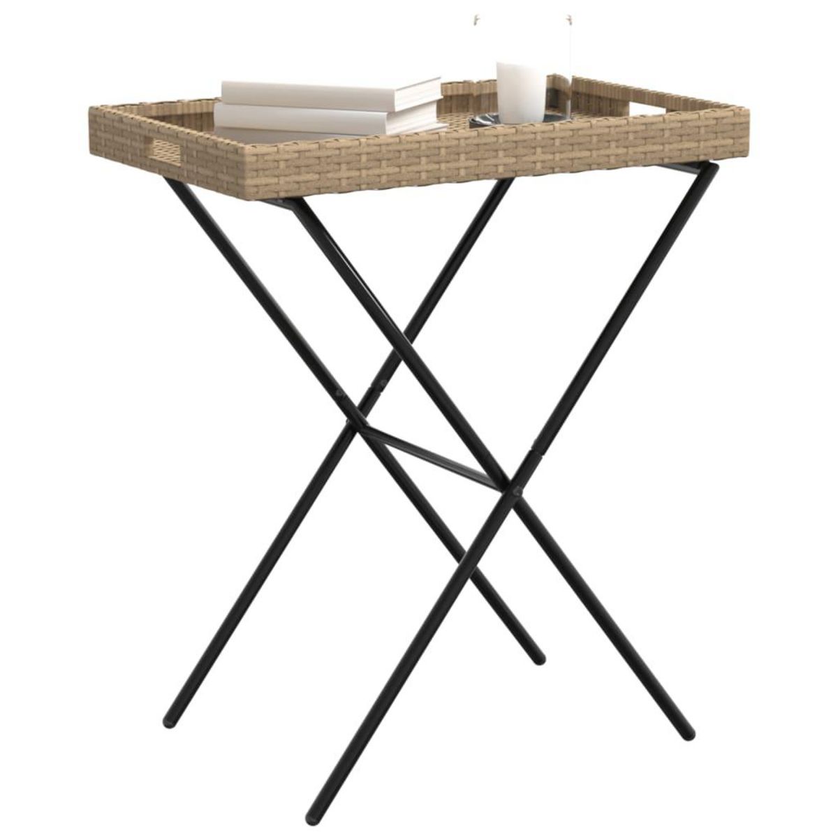 VIDAXL Table a plateau pliable beige 65x40x75 cm resine tressee