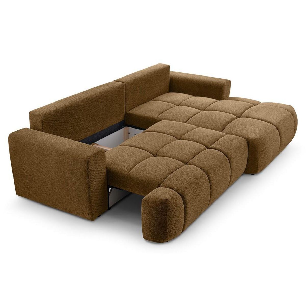 BEST MOBILIER Leonie - canapé d'angle droit 4 places convertible avec coffre en velours texturé
