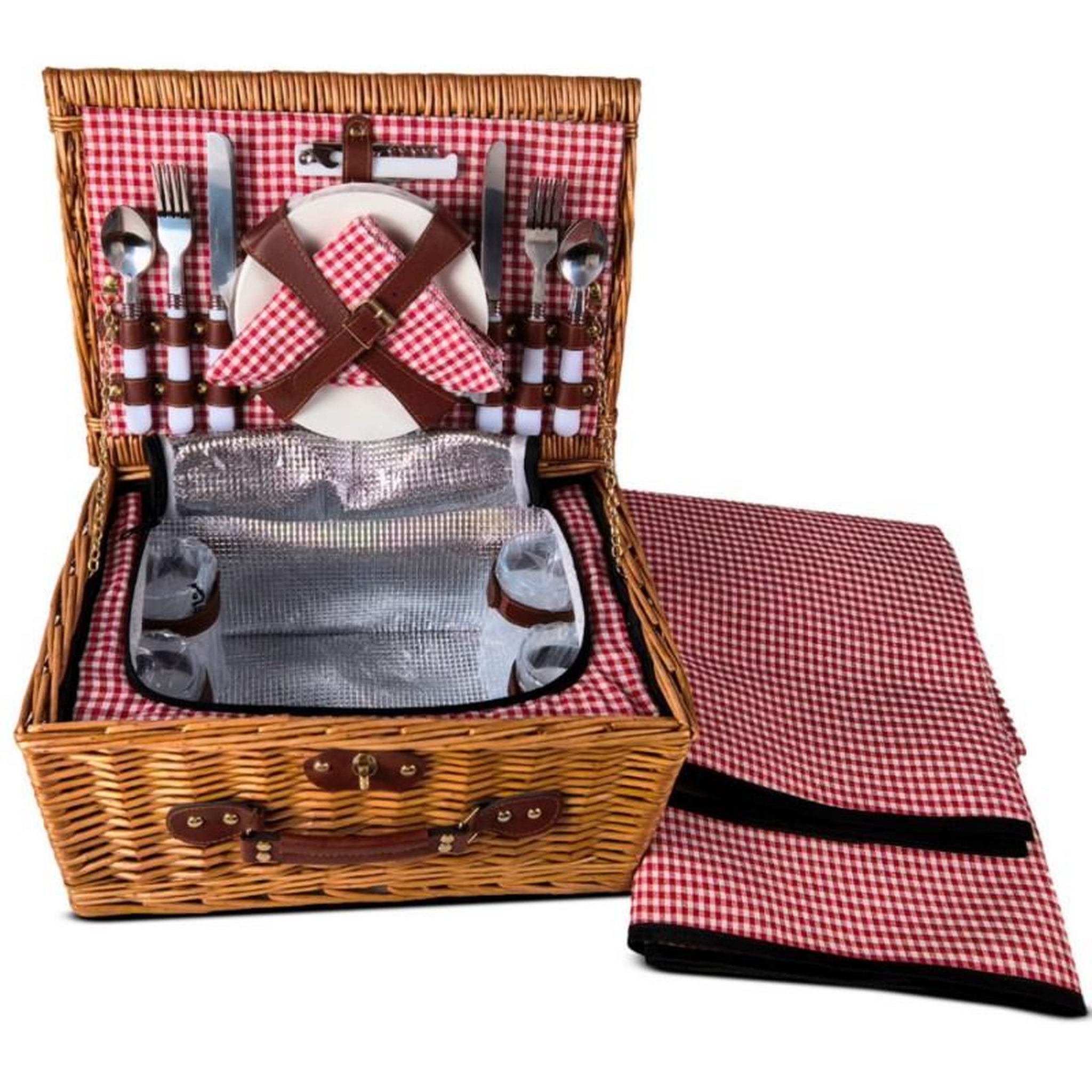 Voir la diapositive 3 : BLUMIE Set de pique-nique complet 4 personnes en osier naturel avec sac isotherme