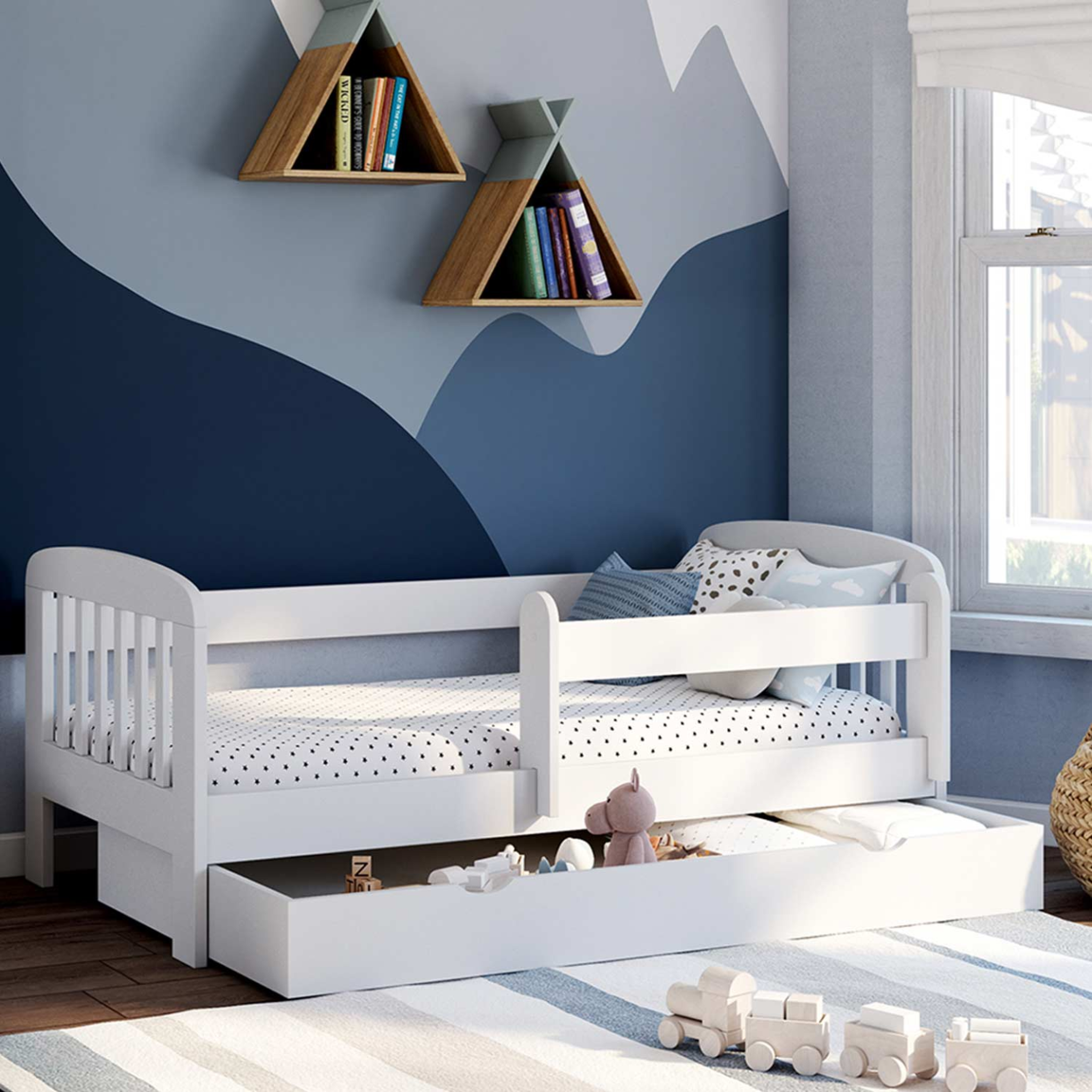 Voir la diapositive 6 : ID MARKET Lit enfant 80 x 160 cm lilia 1 tiroir de rangement avec sommier et barrières