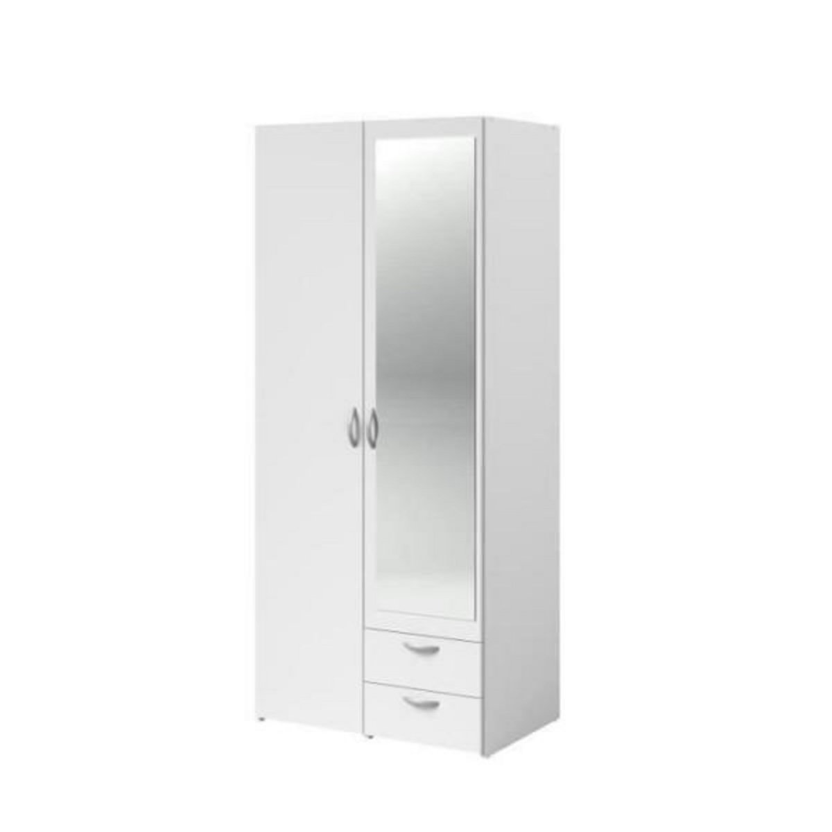 PARISOT Armoire VARIA - Décor blanc - 2 portes battantes + 1 miroir + 2 tiroirs - L 81 x H 185 x P 51 cm - PARISOT