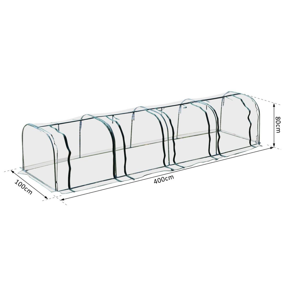 OUTSUNNY Serre de jardin tunnel 3,95L x 1l x 0,8H m 4 portes zippées bâche PVC transparent acier thermolaqué vert