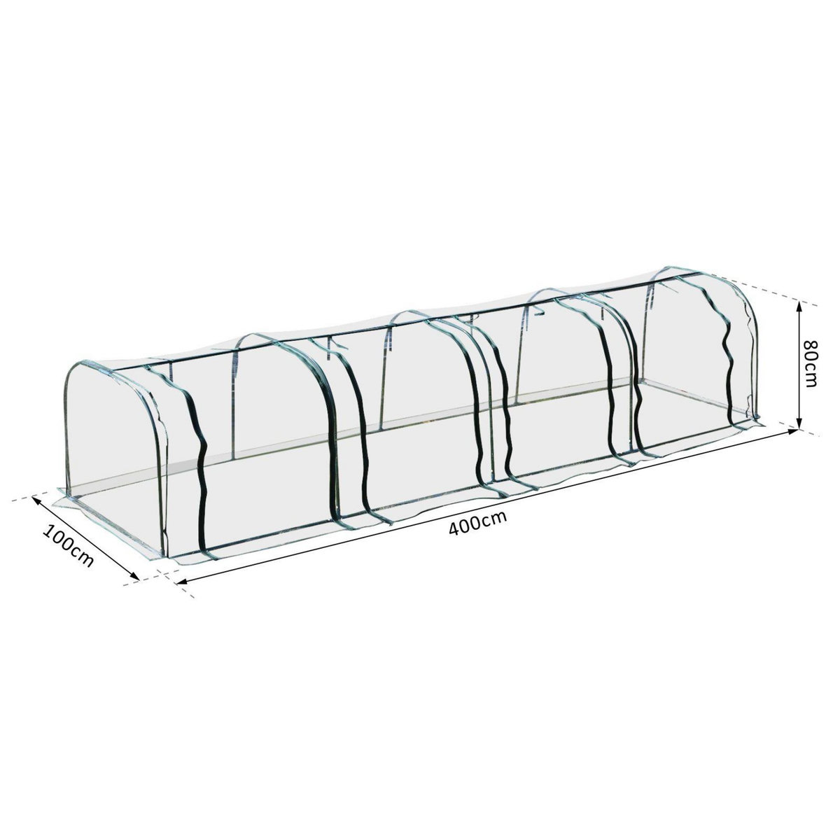 OUTSUNNY Serre de jardin tunnel 3,95L x 1l x 0,8H m 4 portes zippées bâche PVC transparent acier thermolaqué vert