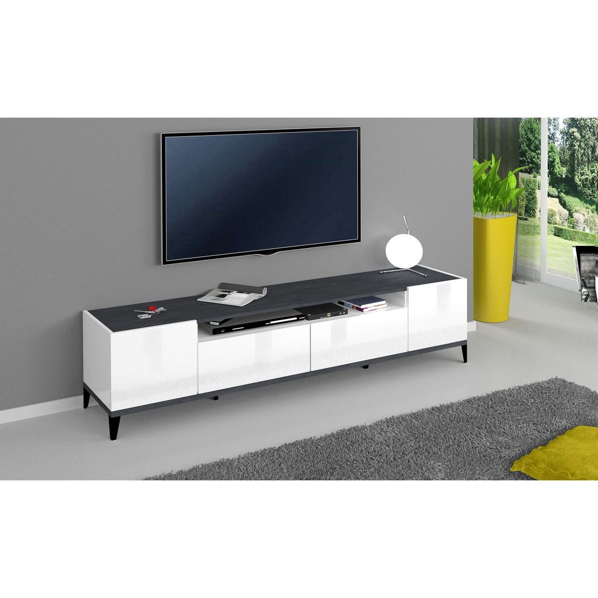 Meuble TV moderne 1 porte 1 tiroir L200cm BARI