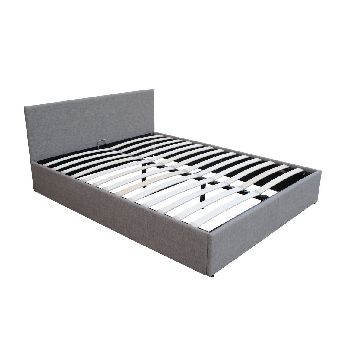 Lit coffre 140x190cm revêtement tissu gris avec sommier et tête de lit WILLOW