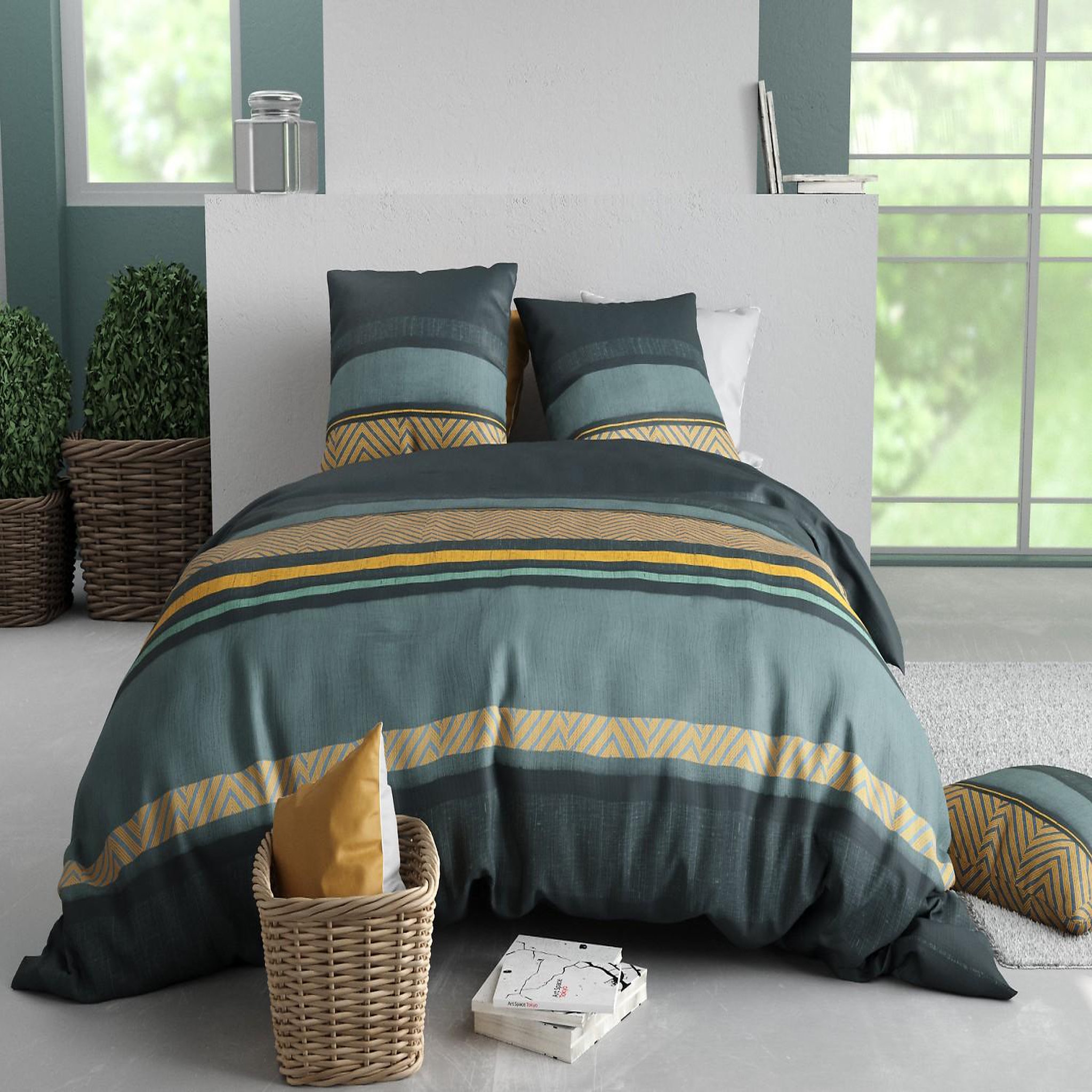 ATELIER DU COTON Parure Housse De Couette 100% Coton 57fils Astral. Coloris disponibles : Multicolore