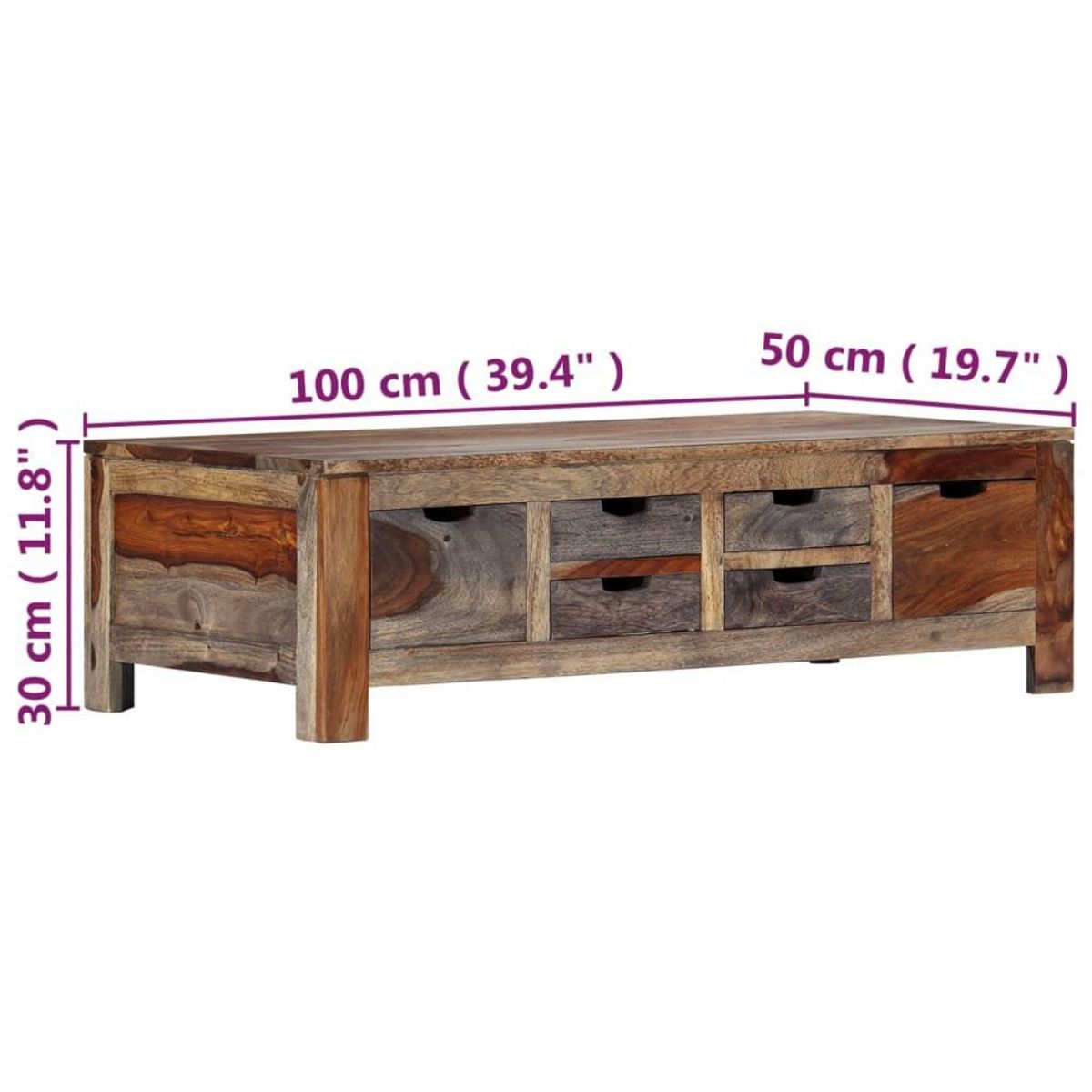 VIDAXL Table basse Gris 100x50x30 cm Bois massif