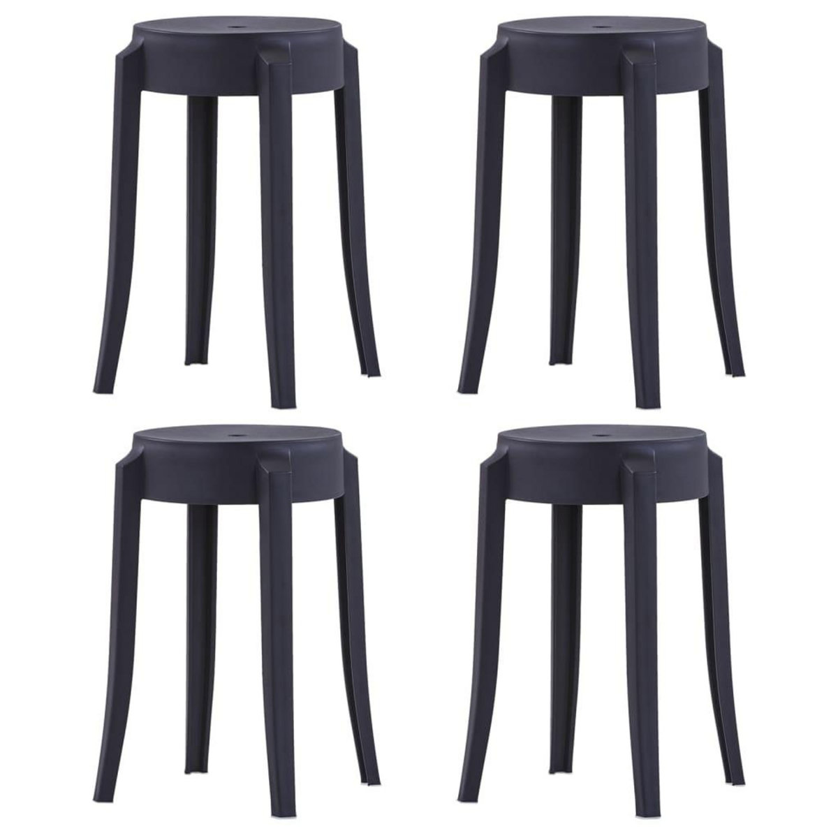 VIDAXL Tabourets empilables lot de 4 noir plastique