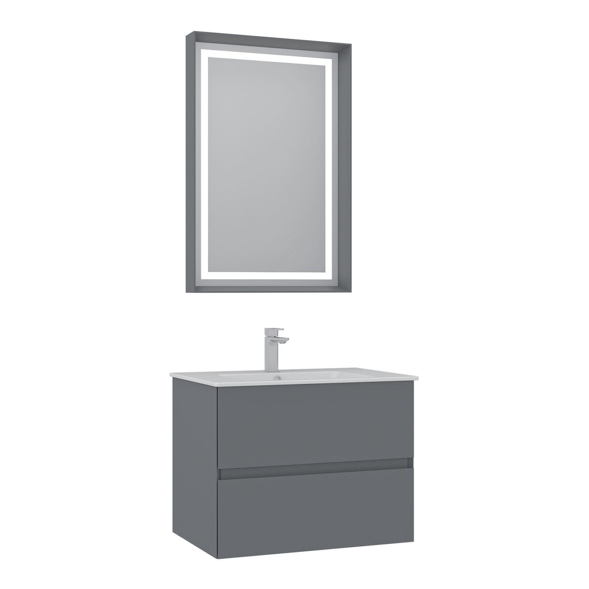 Habitat et Jardin Meuble avec simple vasque et miroir  Nest 71 v2  - 71 x 51 x 55 cm - Matte Grey