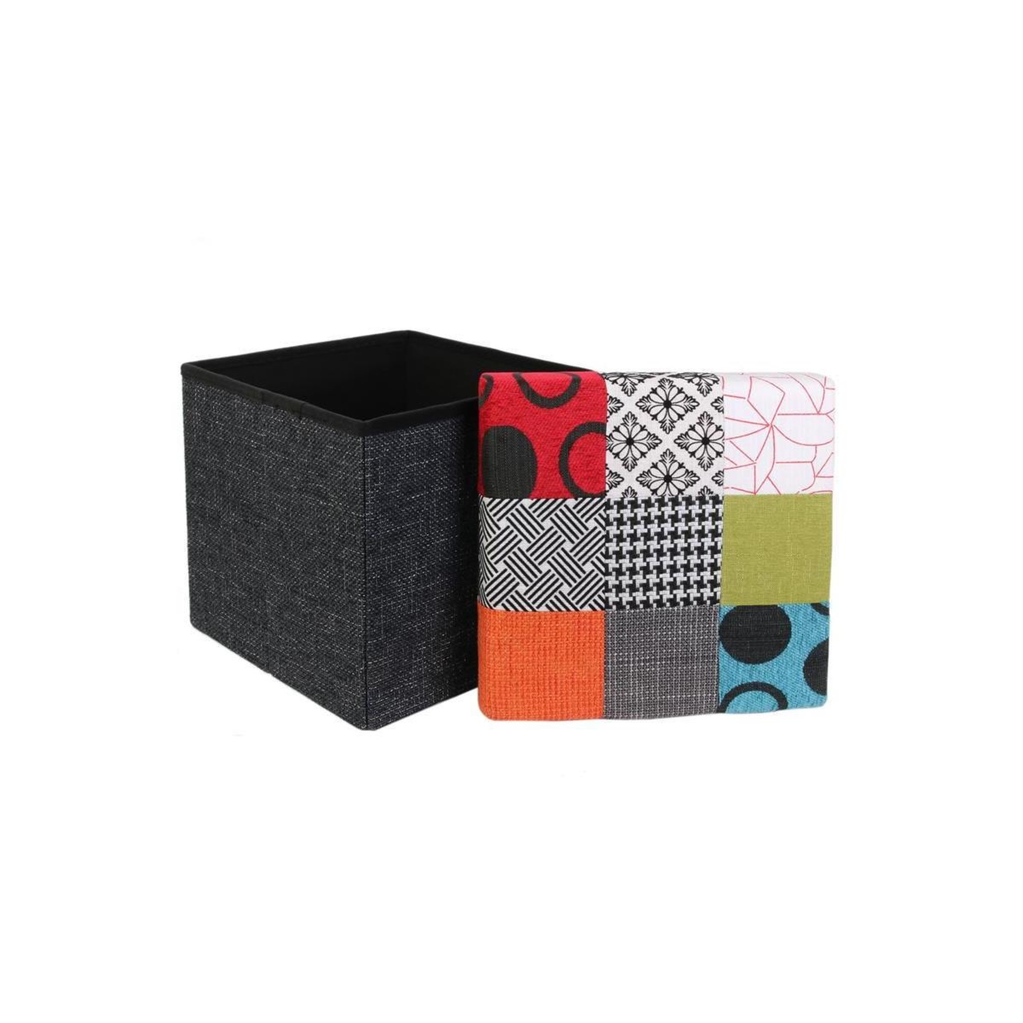 Voir la diapositive 2 : The Home Deco Factory Pouf & coffre de rangement  patchwork  38cm multicolore