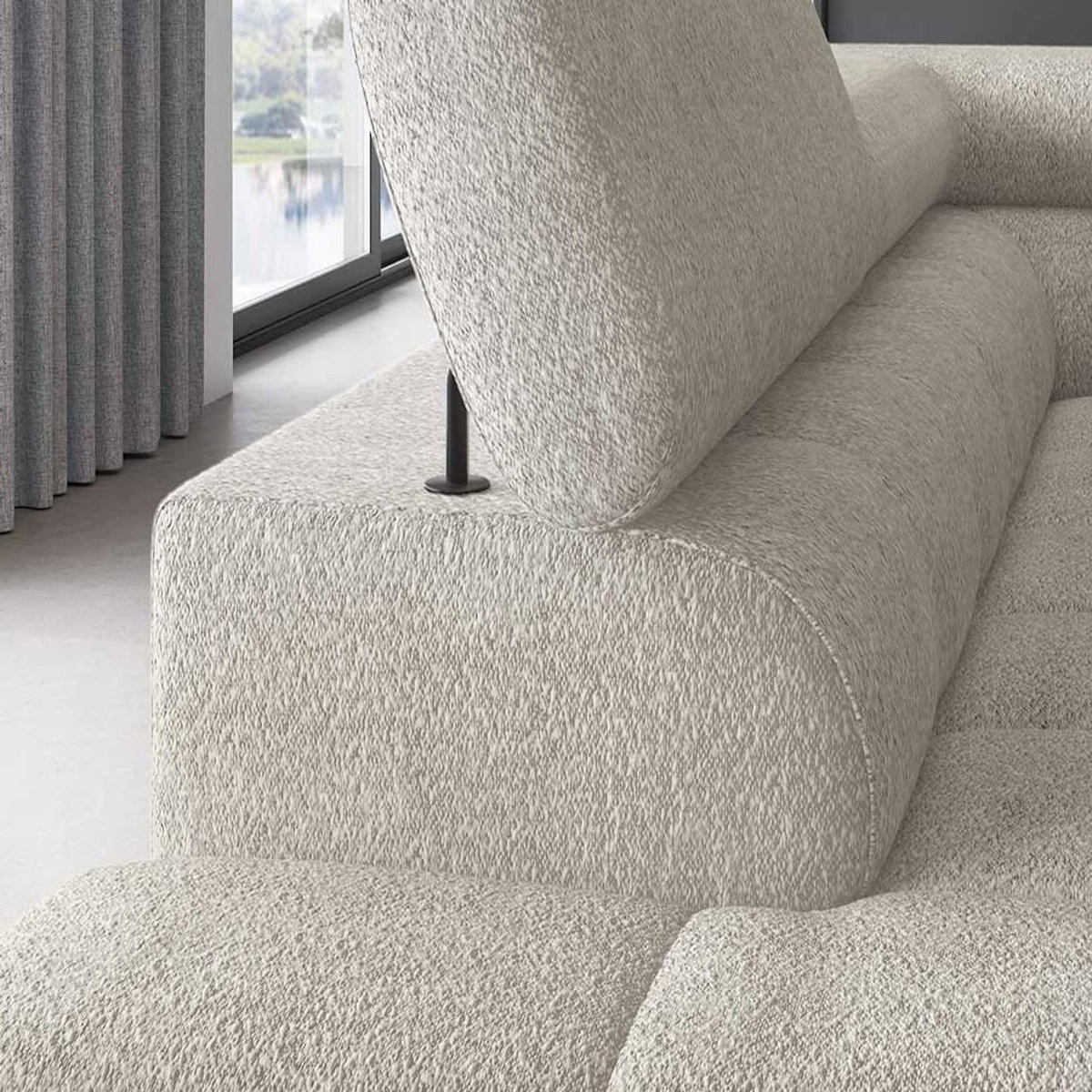 BEST MOBILIER Elisa - canapé d'angle gauche 5 places convertible avec coffre et têtières réglables en tissu bouclette