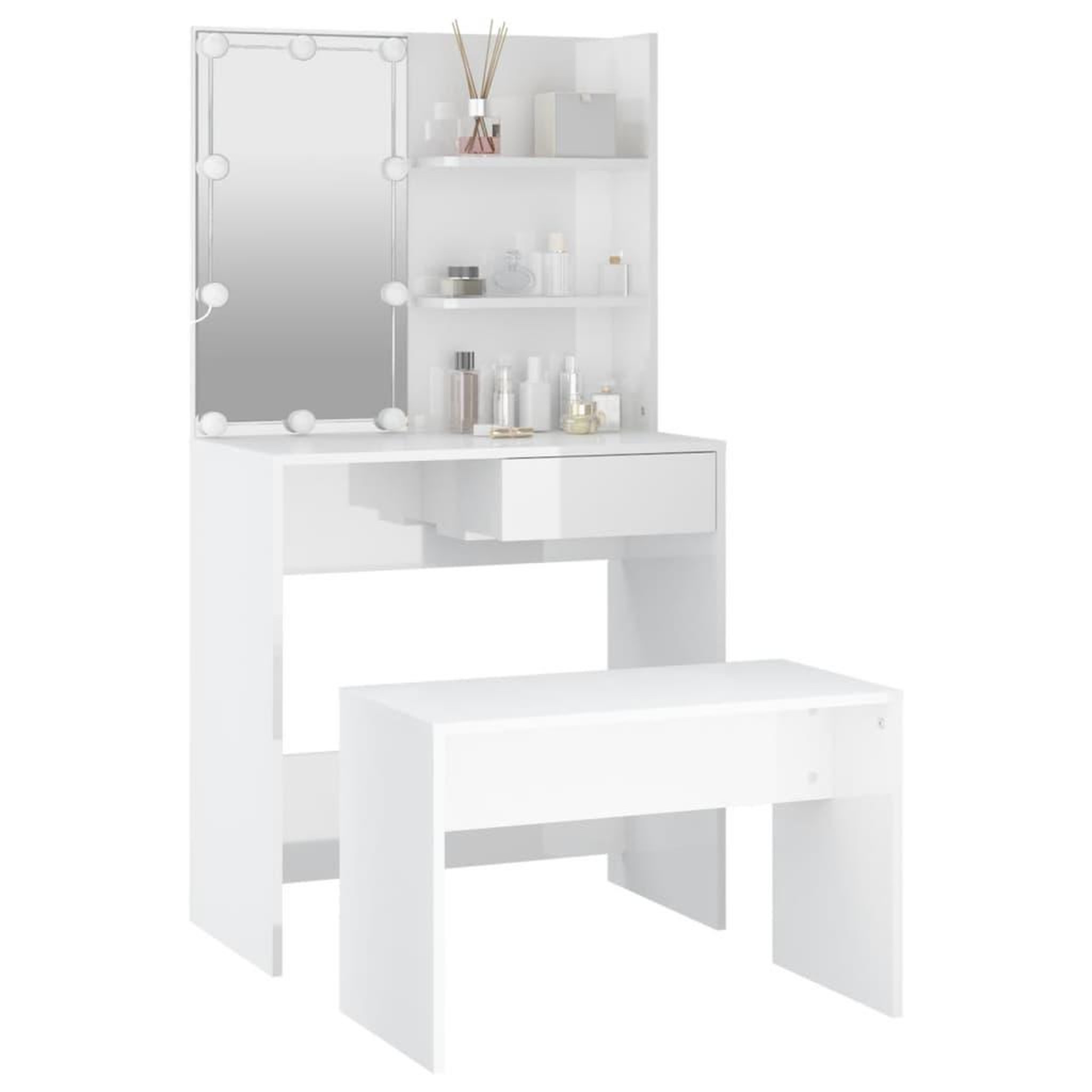 Voir la diapositive 5 : VIDAXL Ensemble de coiffeuse avec LED Blanc brillant Bois d'ingenierie