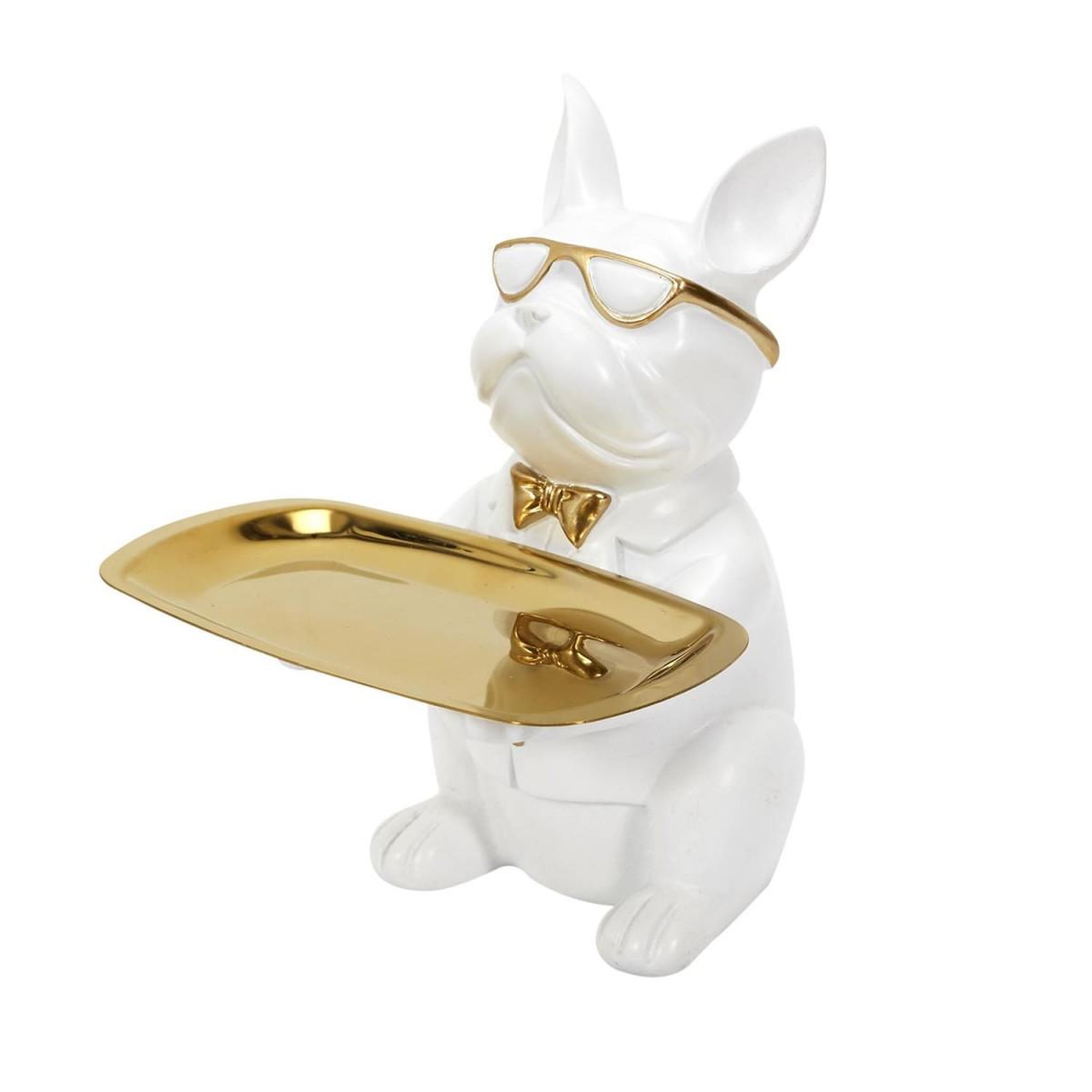The Home Deco Factory Statuette & vide-poche  bulldog  21cm blanc