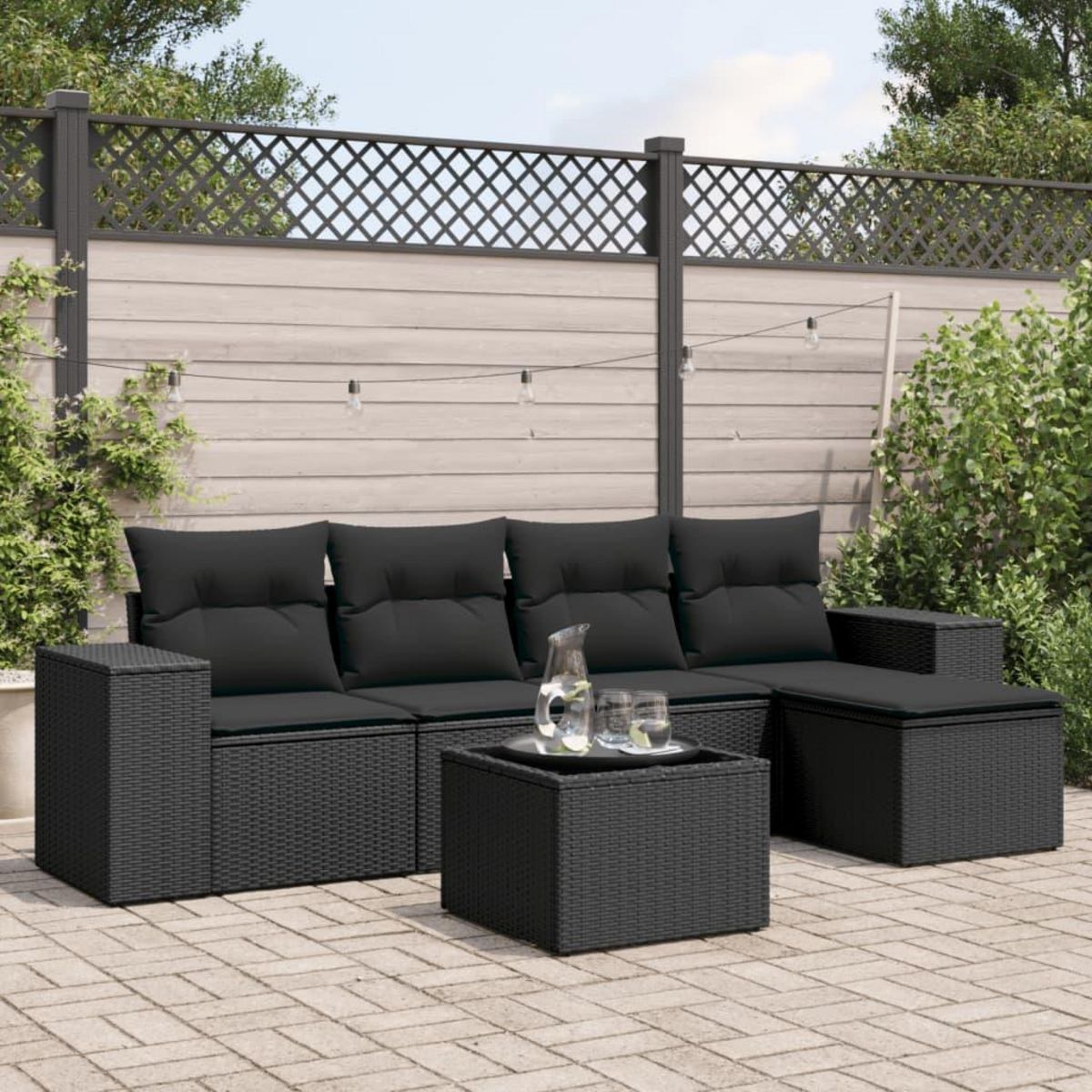 VIDAXL Salon de jardin 6 pcs avec coussins noir resine tressee