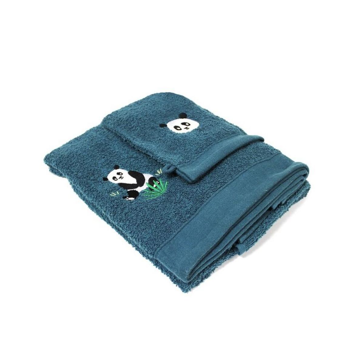 Douceur d'Intérieur Set gant avec drap de douche éponge brodée Petit Panda
