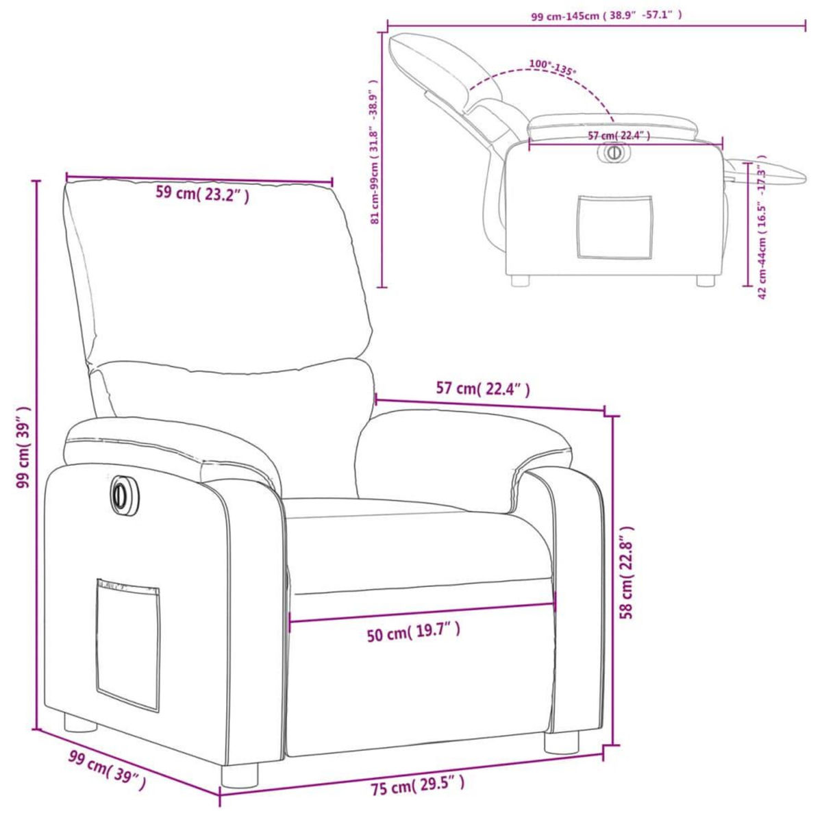 VIDAXL Fauteuil inclinable electrique Taupe Tissu