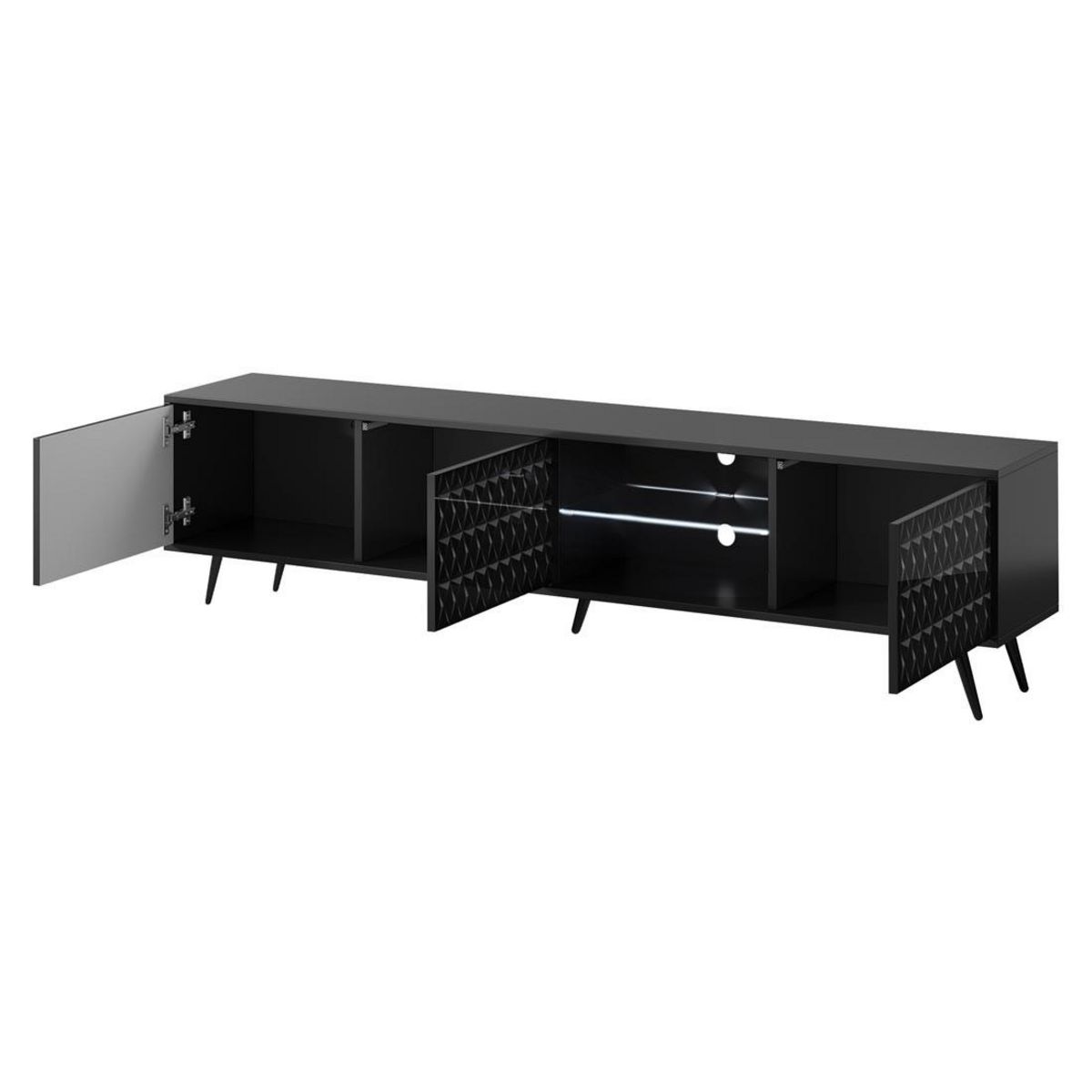 BEST MOBILIER Wairoa - meuble tv 3 portes et 2 niches - noir - 175 cm