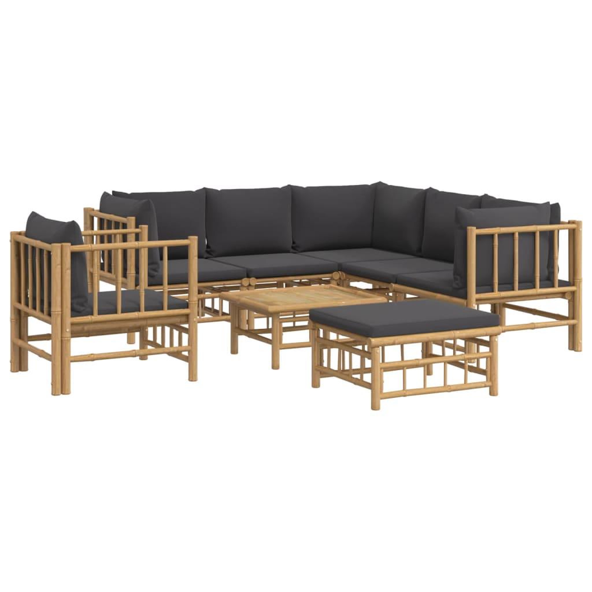 Voir la diapositive 3 : VIDAXL Salon de jardin 8 pcs avec coussins gris fonce bambou