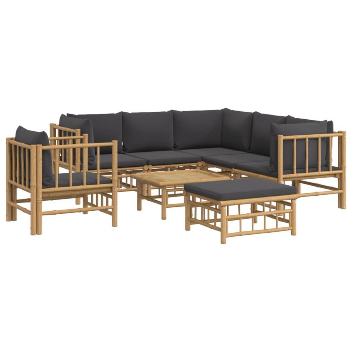 VIDAXL Salon de jardin 8 pcs avec coussins gris fonce bambou
