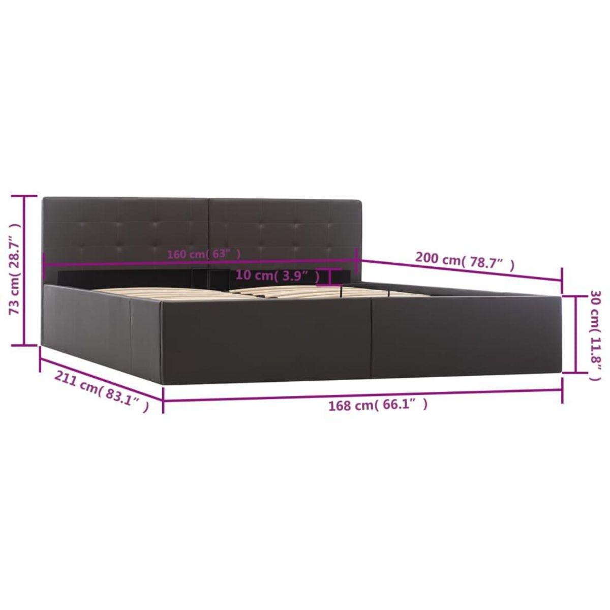 VIDAXL Cadre de lit a rangement hydraulique Gris Similicuir 160x200 cm