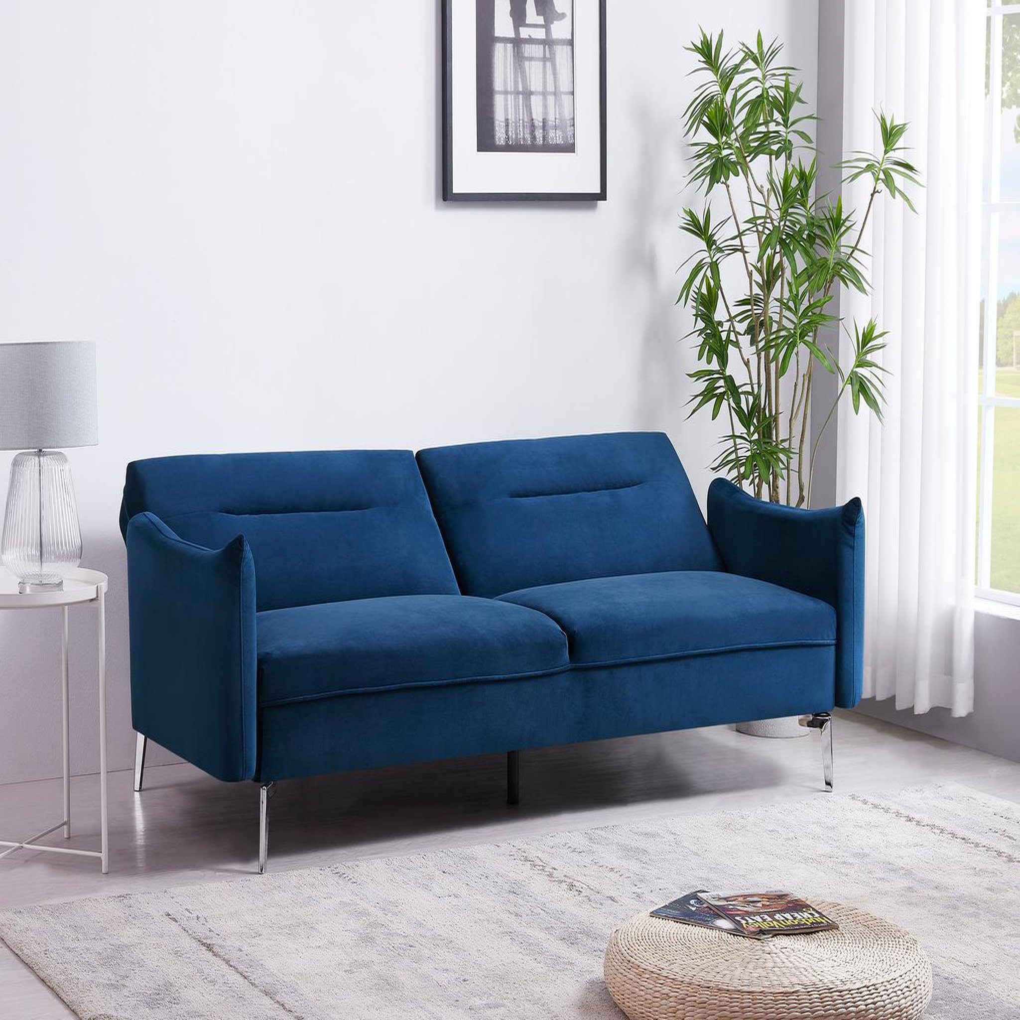 Voir la diapositive 5 : CONCEPT USINE Canapé design convertible 3 places en velours bleu betty