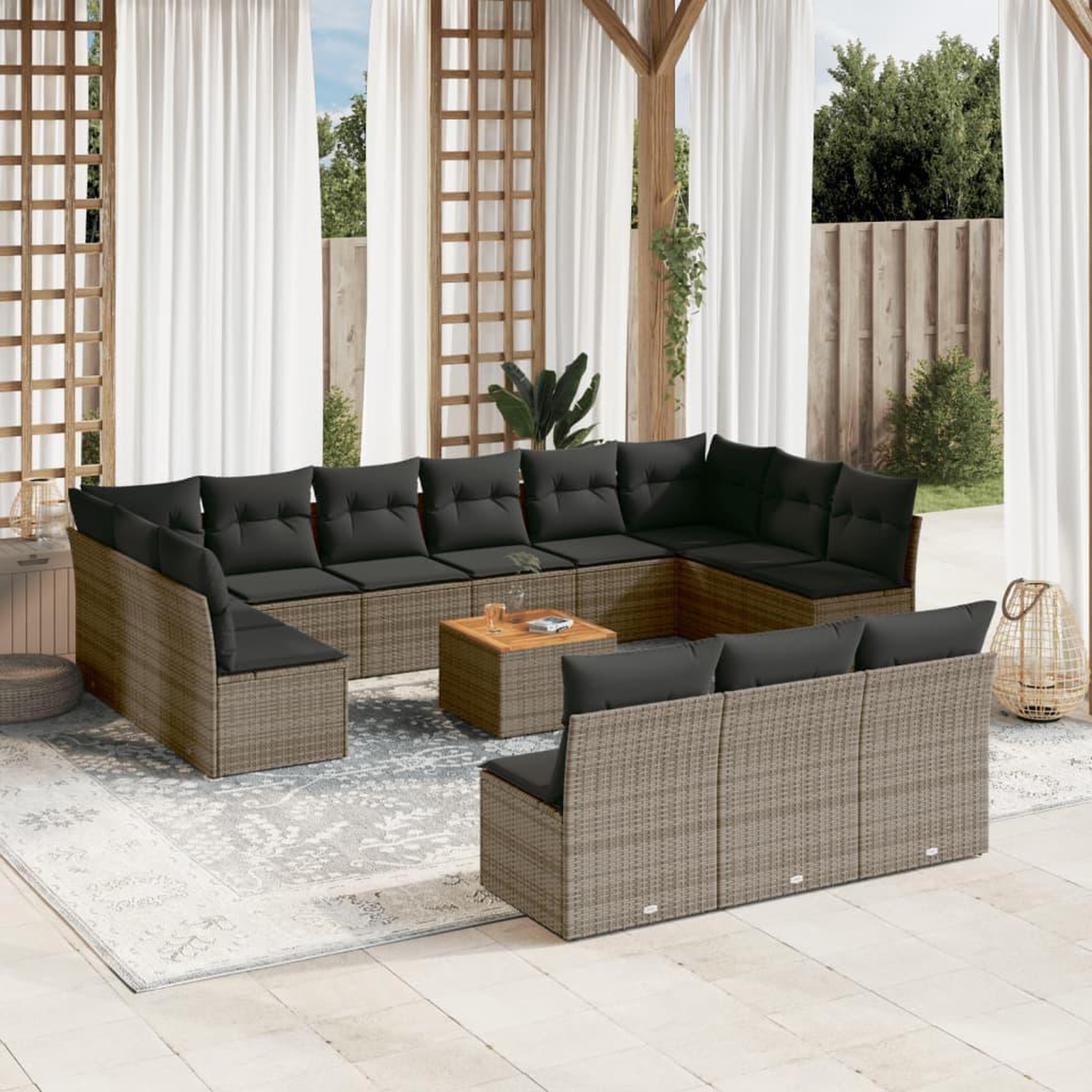 VIDAXL Salon de jardin avec coussins 14 pcs gris resine tressee