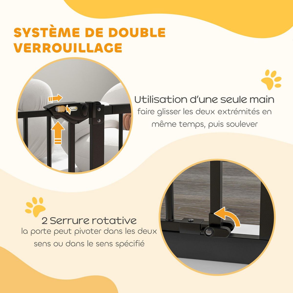 PAWHUT Barrière de sécurité chien - porte double verrouillage - L.94 cm max. - sans perçage - métal noir
