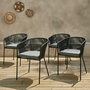 Voir la diapositive 2 : SWEEEK Lot de 4 fauteuils de jardin en corde noire et acier galvanisé. coussin gris
