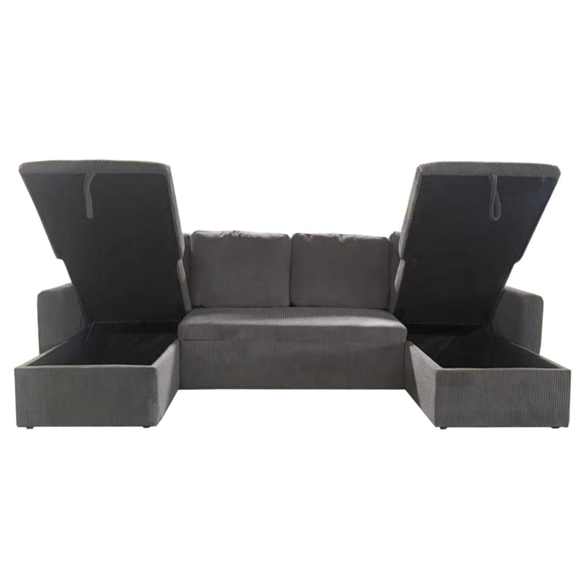 CONCEPT USINE Canapé panoramique convertible avec coffres 4 places en velours côtelé gris MAHÉ
