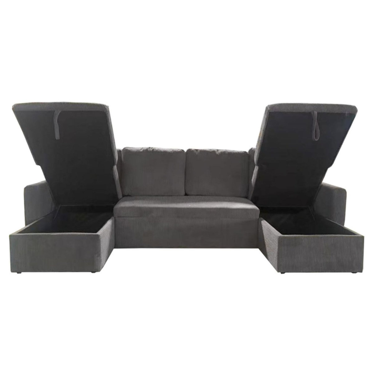 CONCEPT USINE Canapé panoramique convertible avec coffres 4 places en velours côtelé gris MAHÉ