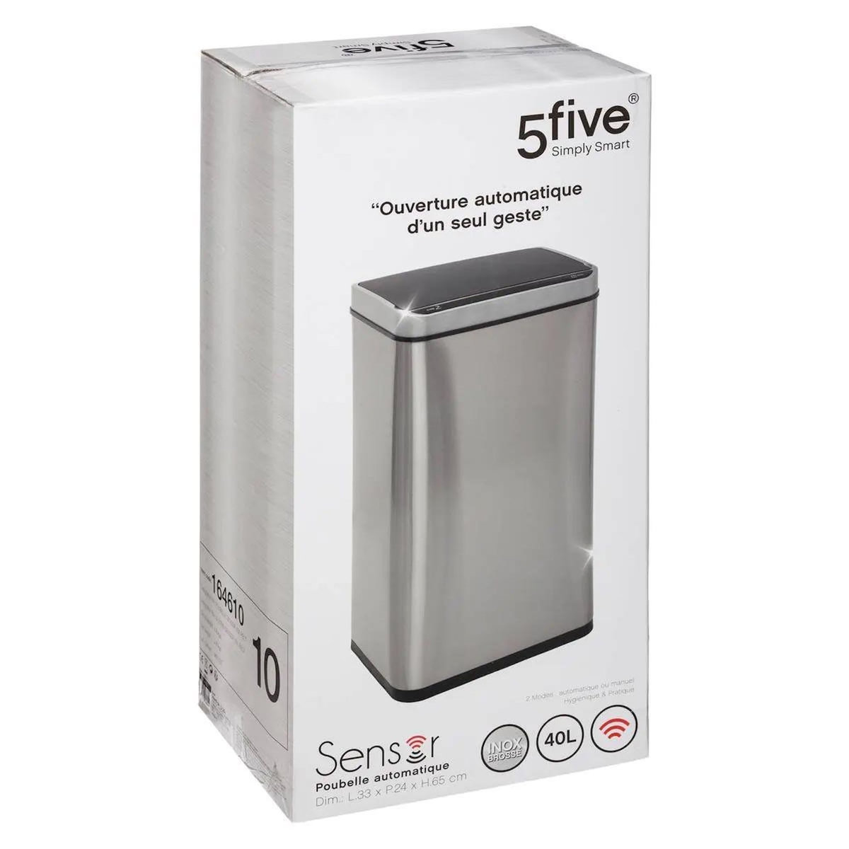 FIVE Poubelle en Métal  Sensor  40L Argent